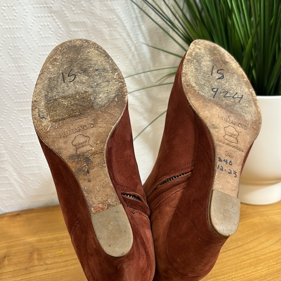 Anthropologie / humanoid cognac leather ankle boot booties wedges 38 - Picture 8 of 10